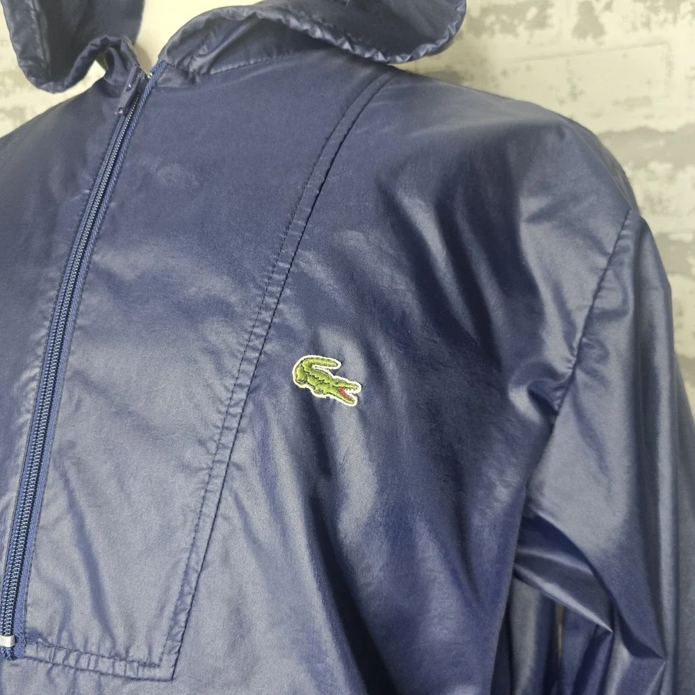 Vintage Izod Lacoste Windbreaker Mens L‎ Navy Blue Nylon Anorak Pullover Hooded